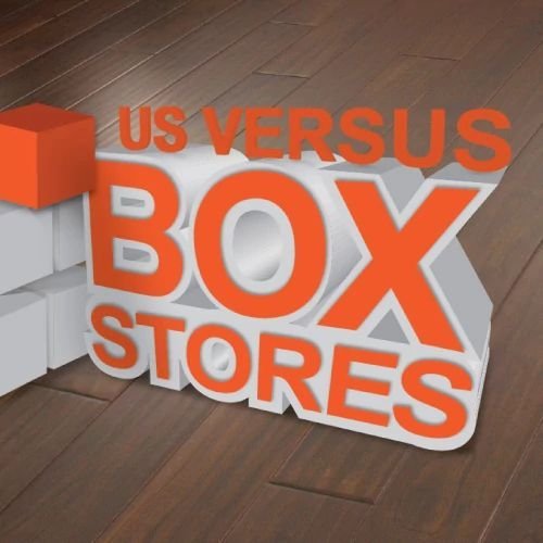 Us Vs Box Stores logo from Perkins Carpet Co in Conroe, TX